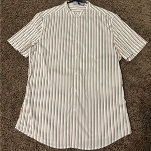 ASOS Design Men’s Brown & White Striped Button Down Sz M Smart Modern Versatile